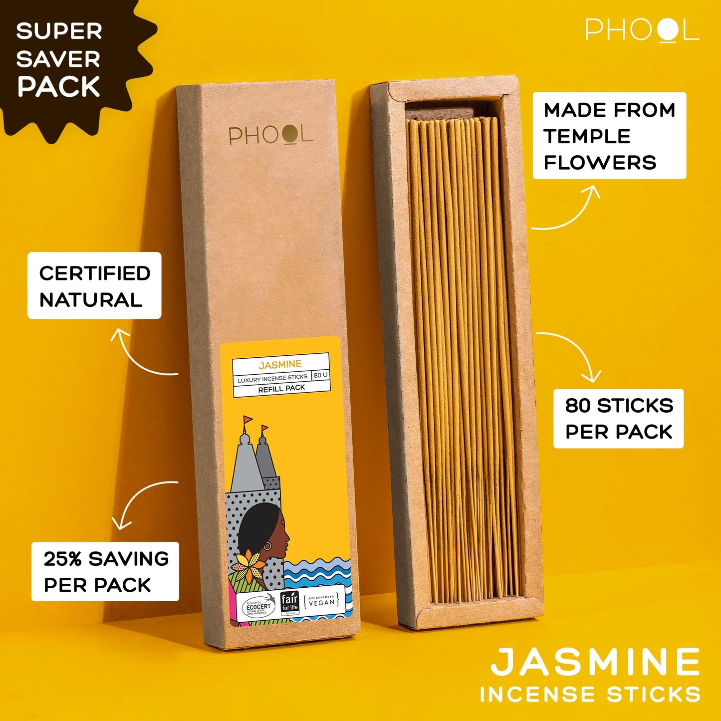 Natural Incense Sticks Refill pack - Jasmine