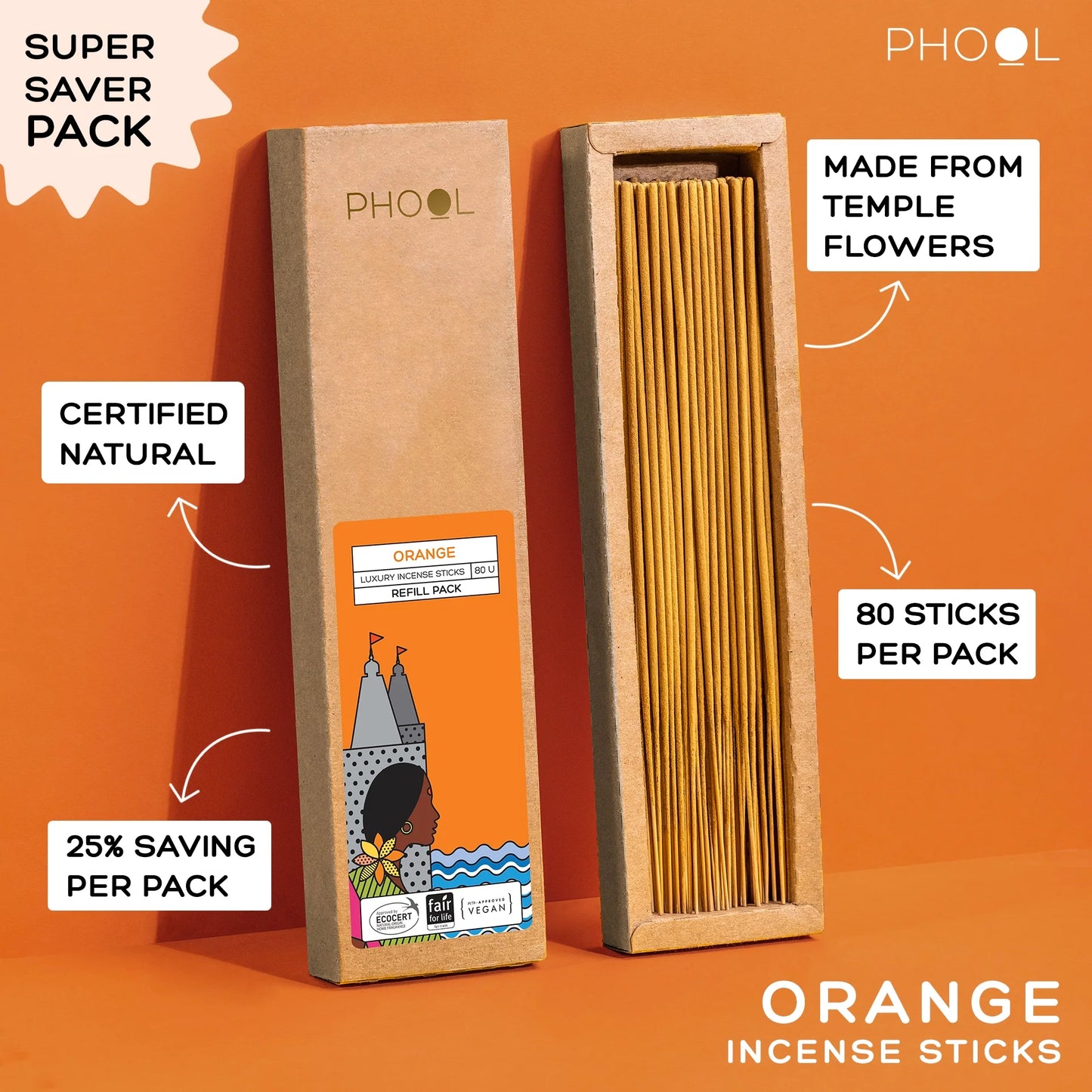 Natural Incense Sticks Refill pack - Orange