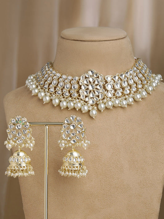 Rubans Gold Plated Festive Kundan Necklace Set Gold