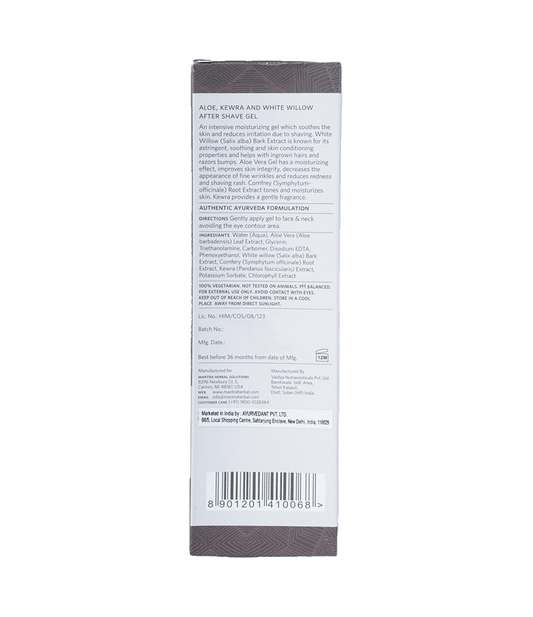【Mantra Herbal】 Aloe, Kewra & White Willow After Shave Gel|アロエ ケウラ ホワイトウィロー アフターシェーブジェル|100ml