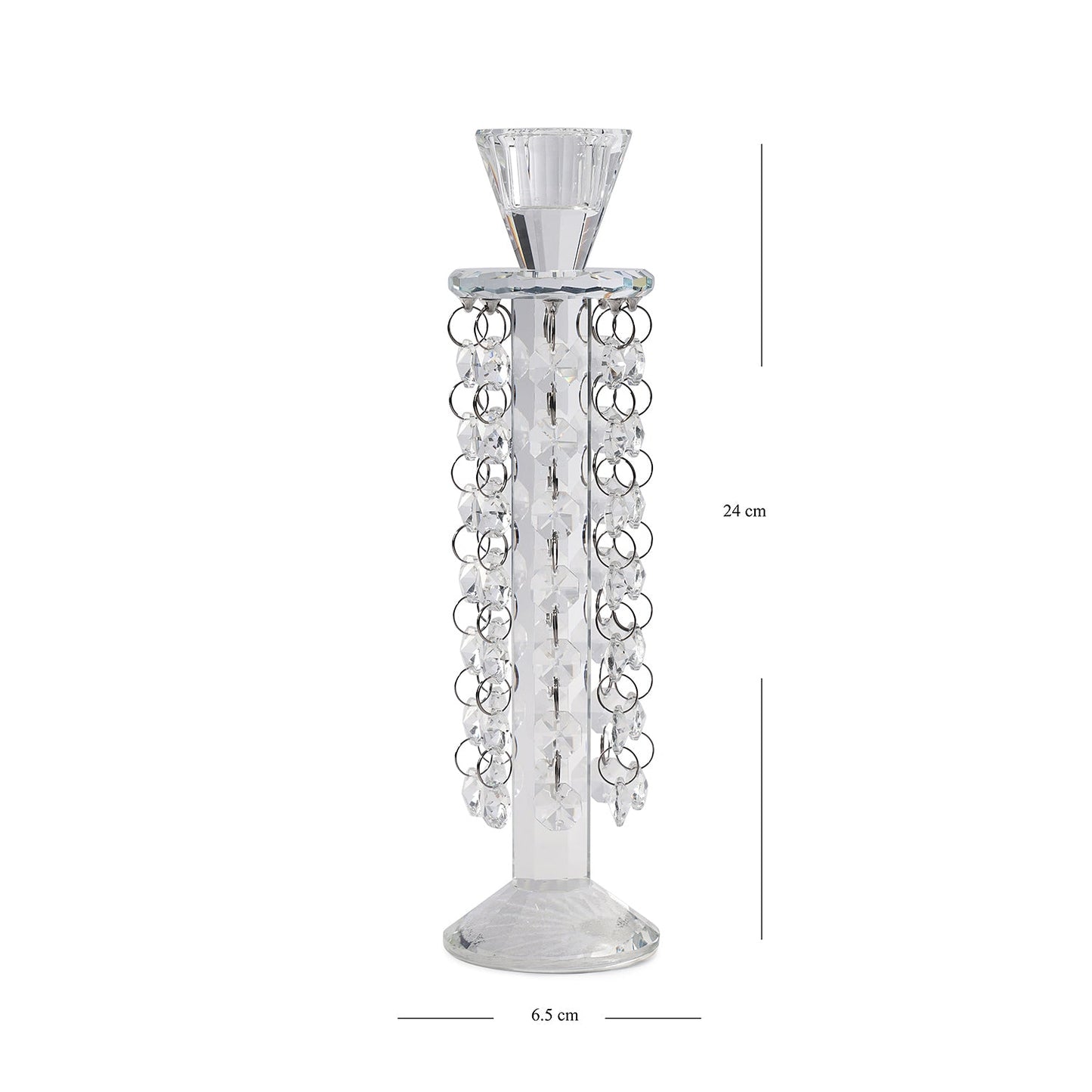 Clear Crystal Tapered Candle Holder With Hanging