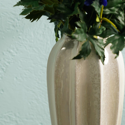 Ivory Pearl Finish Ceramic Vase - Large