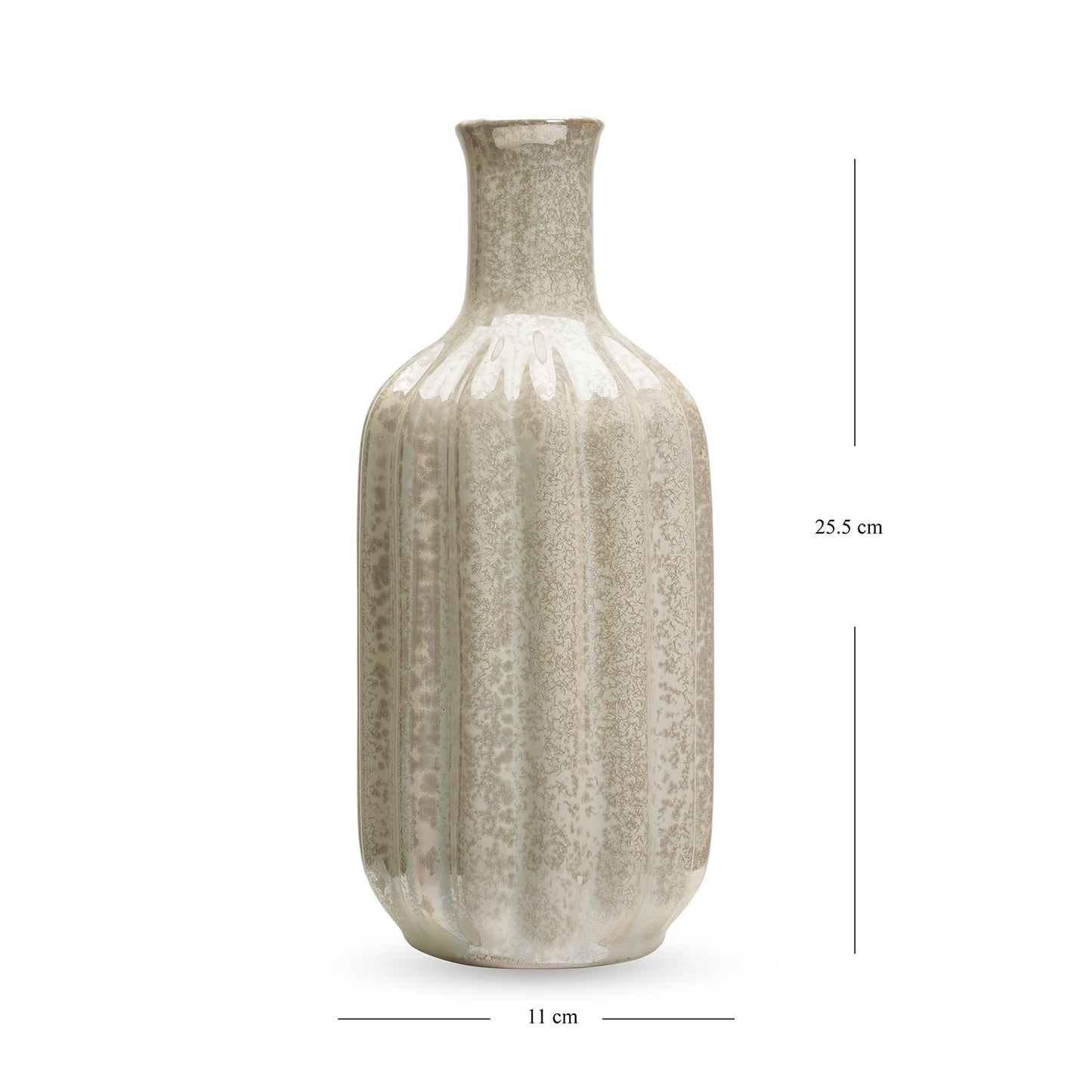 Ivory Pearl Finish Ribbed Ceramic Vase - Small