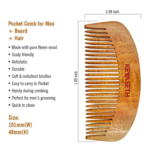 Pocket Neem Wood Comb for Men, Hair & Beard, Hair Growth & Detangling 100g