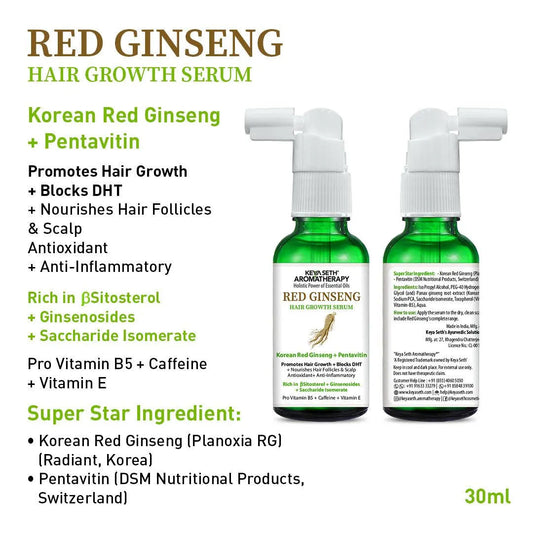 Korean Red Ginseng Hair Growth Serum, Blocks DHT, Pentavitin, Caffeine, Vitamin B5, Hydration, Nourishes Hair Follicles & Scalp, Antioxidant 30ml