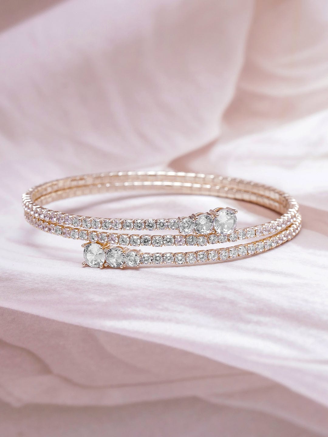 22K Gold Plated AD & Cubic Zirconia Studded Triple Layered Bracelet Gold