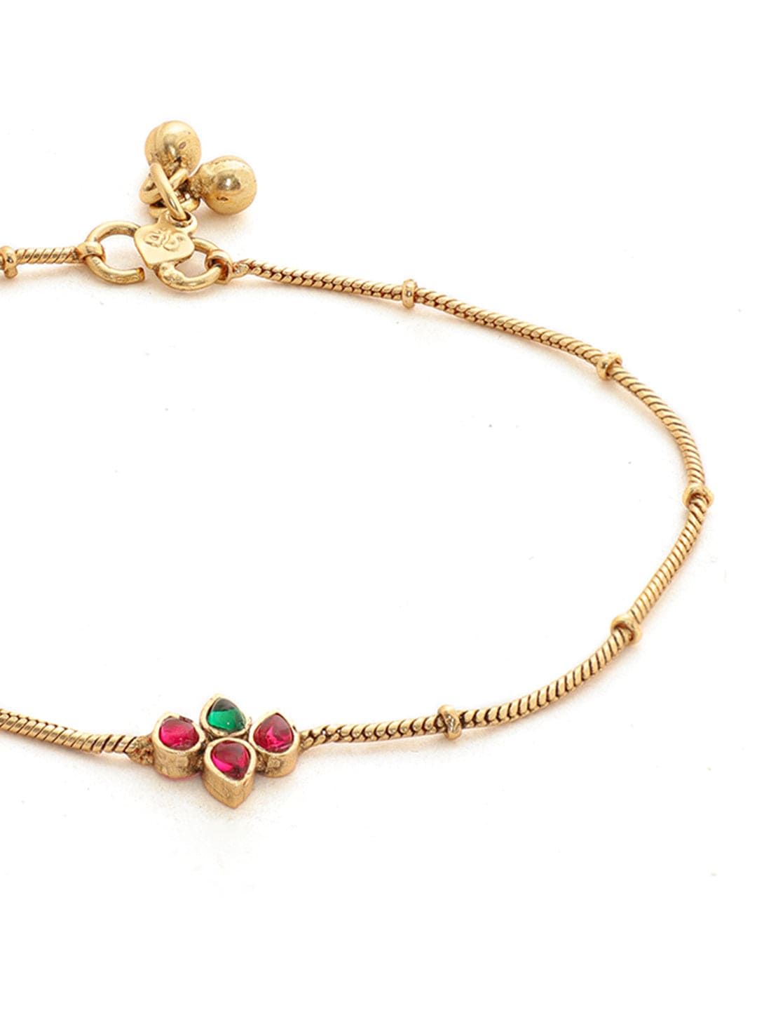 Rubans 22K Gold plated beaded Sleek anklets Gold