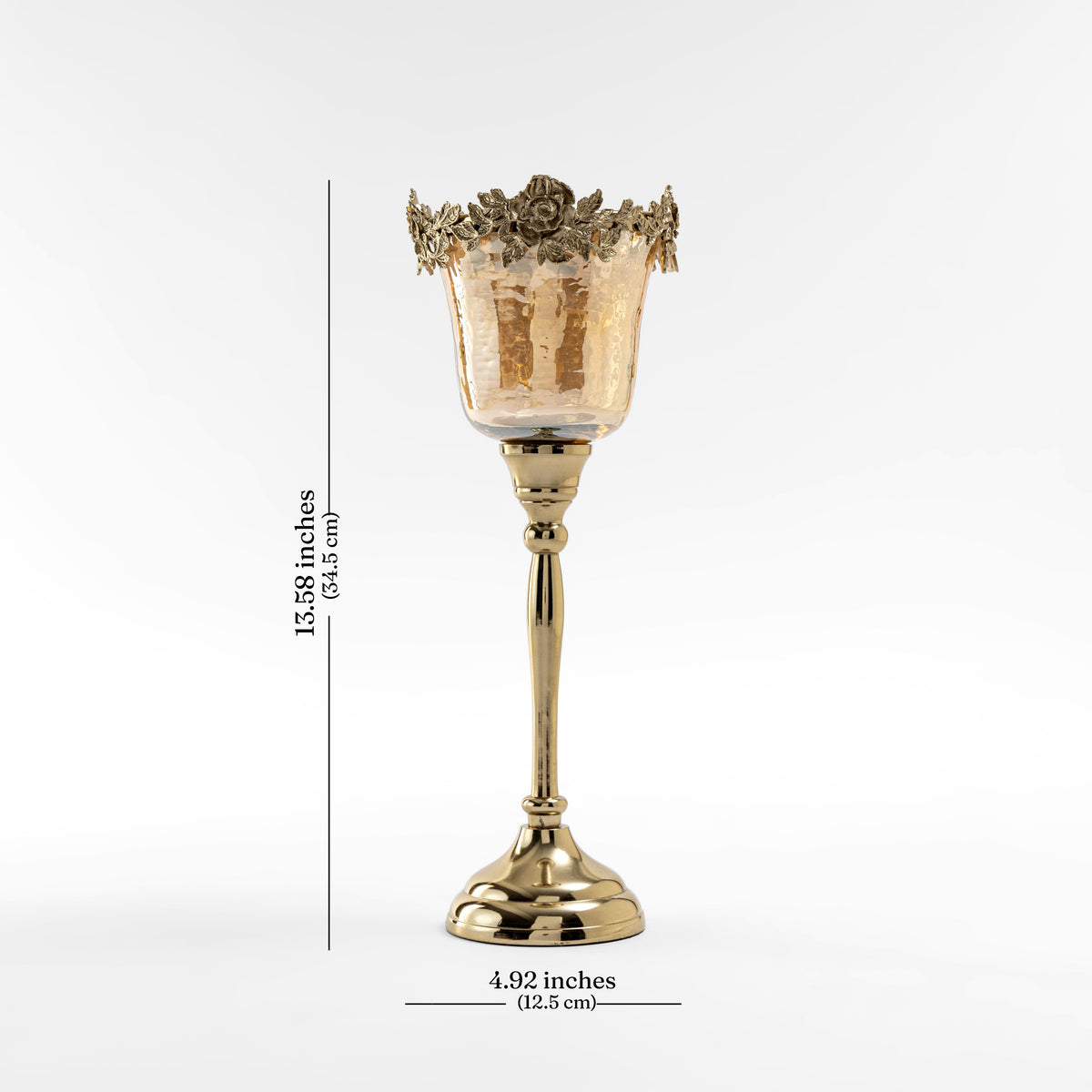 【Pure Home + Living】 Light Amber Lustre & Gold Glass Tealight Holder - Large|ライトアンバー ラスター&ゴールド ガラス ティーライトホルダー(L)|12.5×12.5×34.5cm