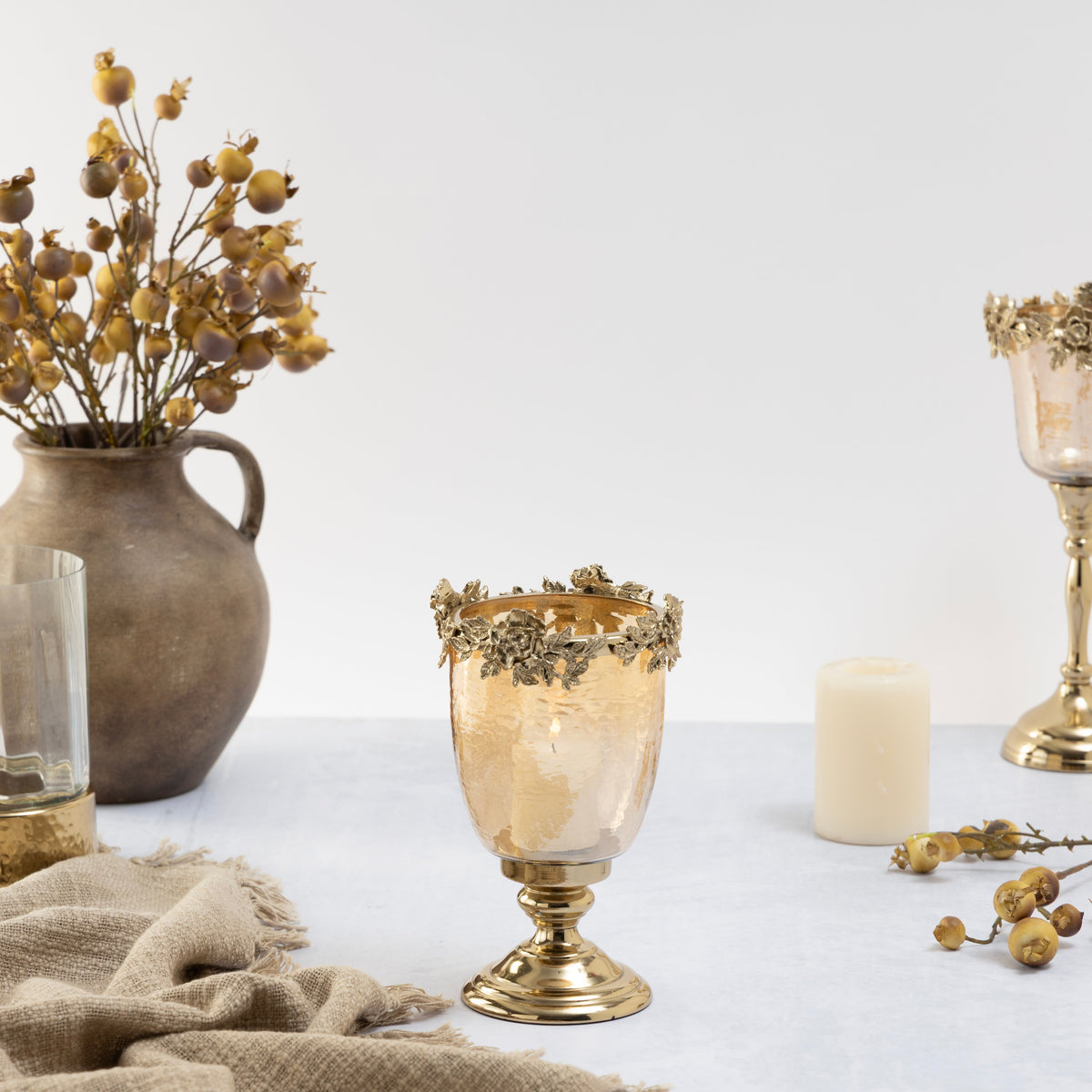 【Pure Home + Living】 Light Amber Lustre & Gold Hurricane - Small|ライトアンバー ラスター&ゴールド ハリケーン(S)|12.5×12.5×21.5cm