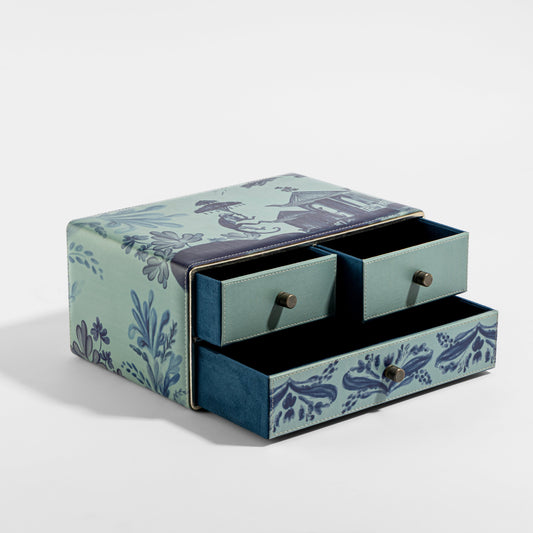 【Pure Home + Living】 Far East Blue Faux Leather Drawer Organiser|ファーイースト ブルー フェイクレザー ドロワーオーガナイザー|31.5×21×15cm