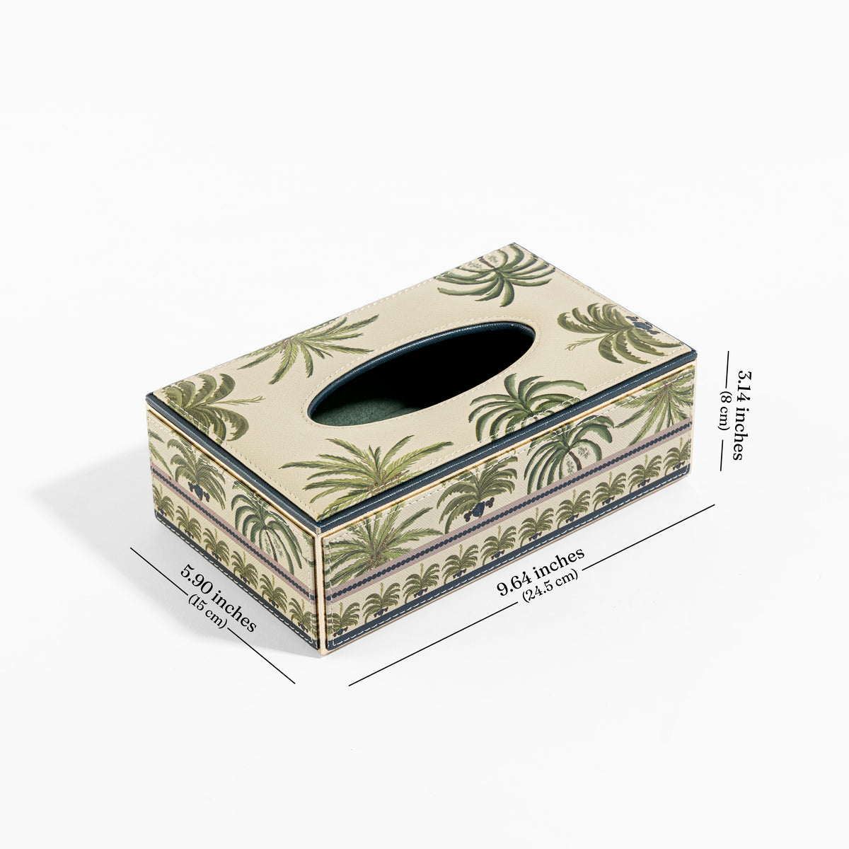 【Pure Home + Living】 Palmero Beige & Green Faux Leather Tissue Box|パルメロ ベージュ&グリーン フェイクレザー ティッシュボックス|24.5×15×8cm