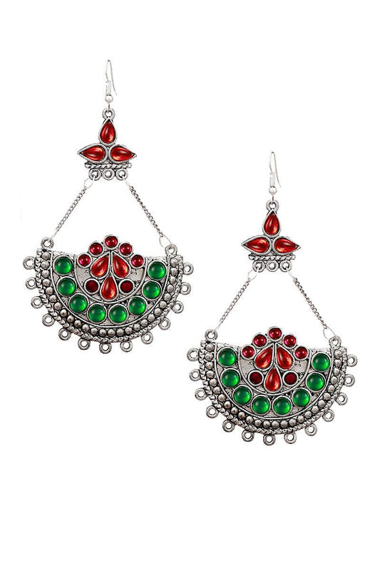 Multicolour Afghan German Silver Earrings