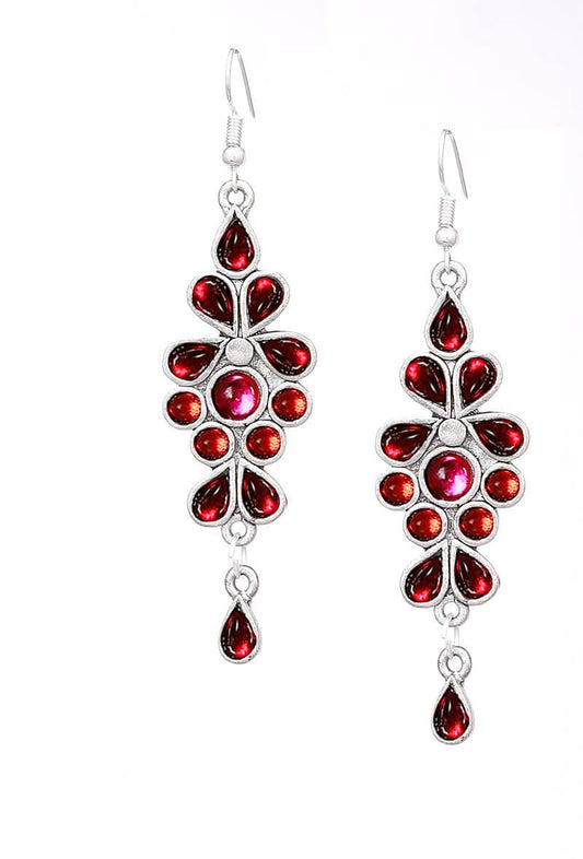 Pink-Red German Silver Afghan Earrings