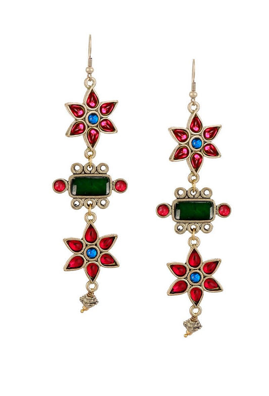 Green-Magenta Afghan German Silver Earrings