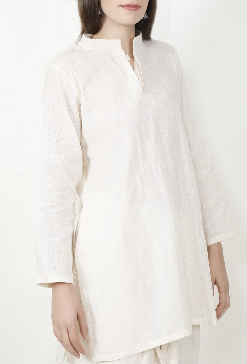Ivory Cotton Slub Short Kurta With Dhoti サイズ XS