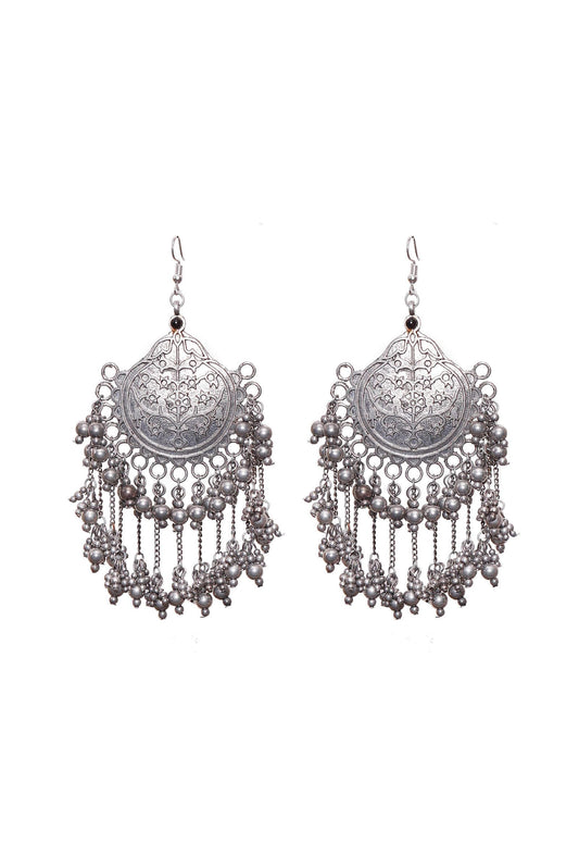 Circular Tribal Silver Plated Brass Earrings