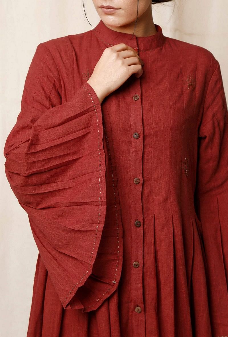 Gerua Box Pleated Cotton Slub Dress サイズ XS