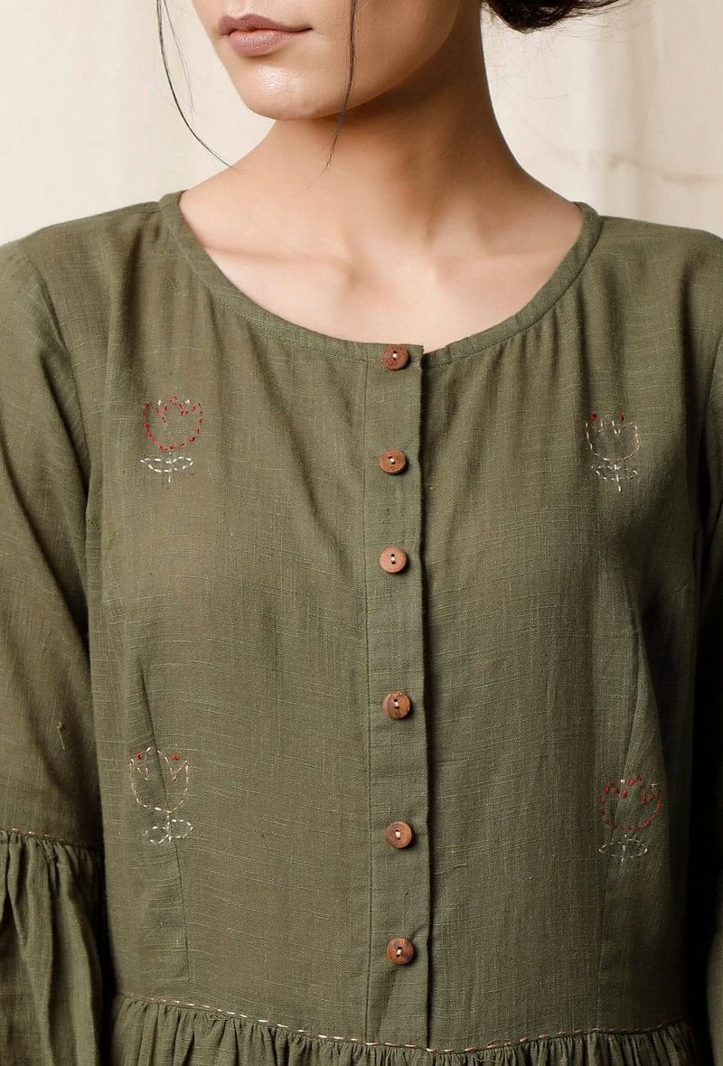 Mehendi Gathered Cotton Slub Dress サイズ XS
