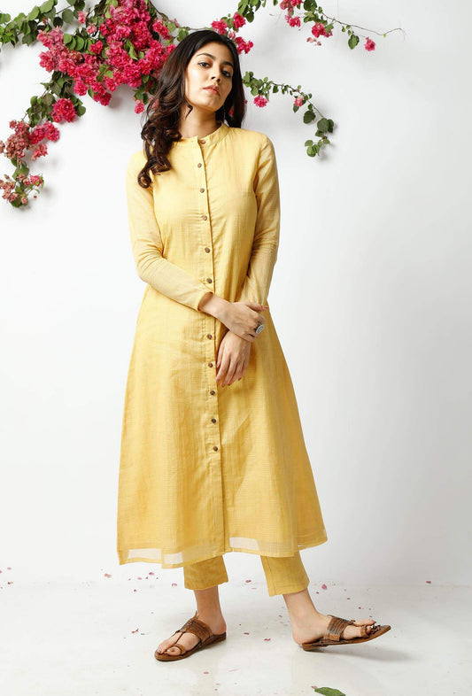 Yellow Kota Doria Cotton Kurta サイズ M