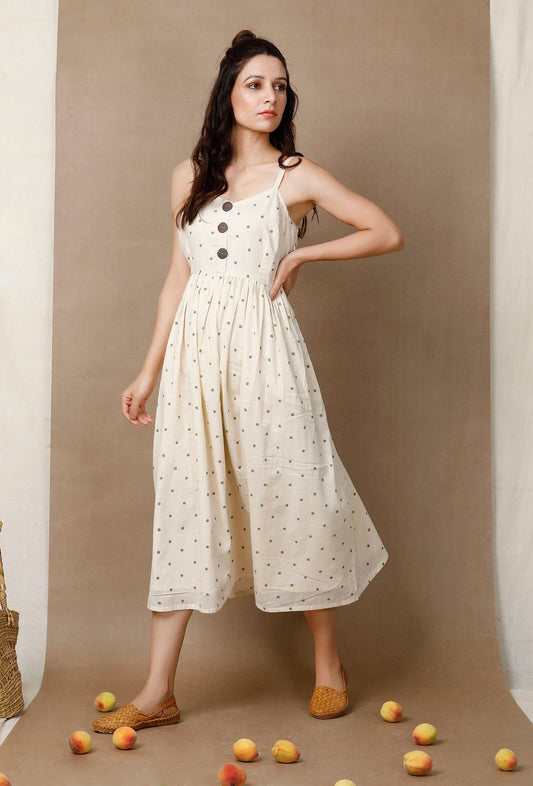 Hand Block Printed Strappy Cotton Dress サイズ XS