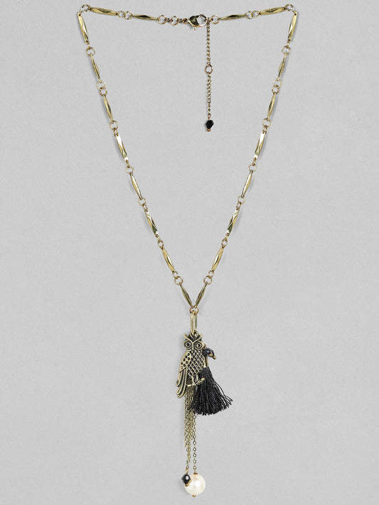 Rubans Antique Gold Plated Chain Tassel Pendant Boho Necklace Gold