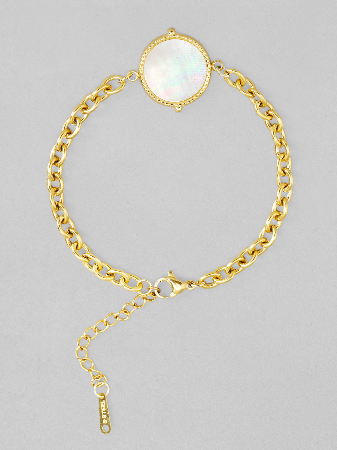 Rubans Voguish 18K Gold Plated Stainless Steel Waterproof Link Chain Bracelet With Shell Studded Charm. Gold