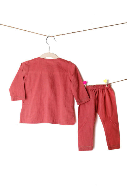 Set of 2: Peachy Pink Bamboo Kurta Pajama Set サイズ 1〜2歳