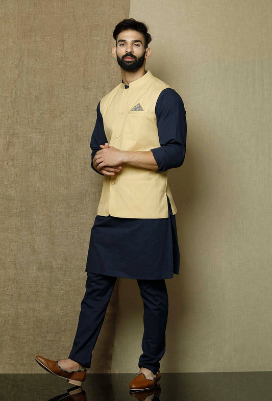 Khaki Yellow Cotton Nehru Jacket サイズ 38