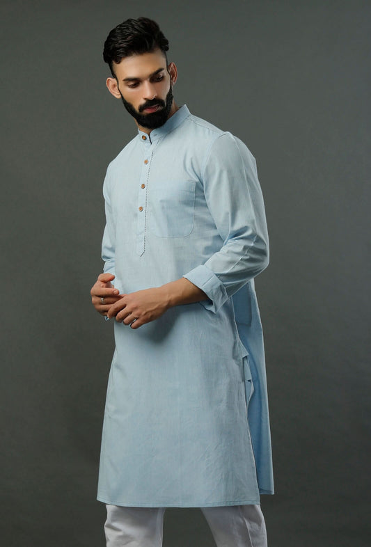 Handcrafted Aqua Blue Mangalgiri Kurta サイズ 40