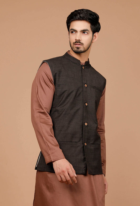 Black Matka Silk Nehru Jacket サイズ 36