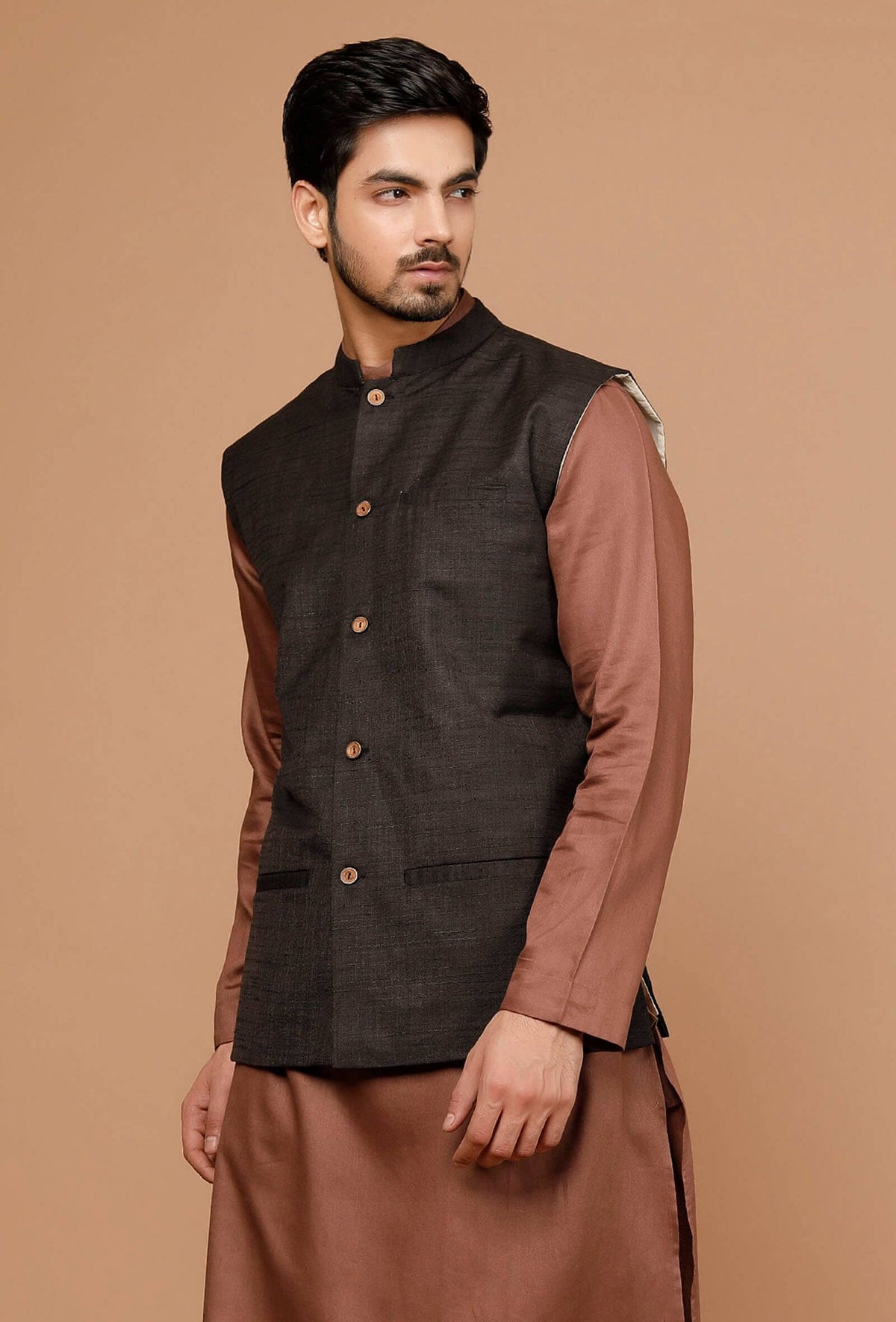 Black Matka Silk Nehru Jacket サイズ 36