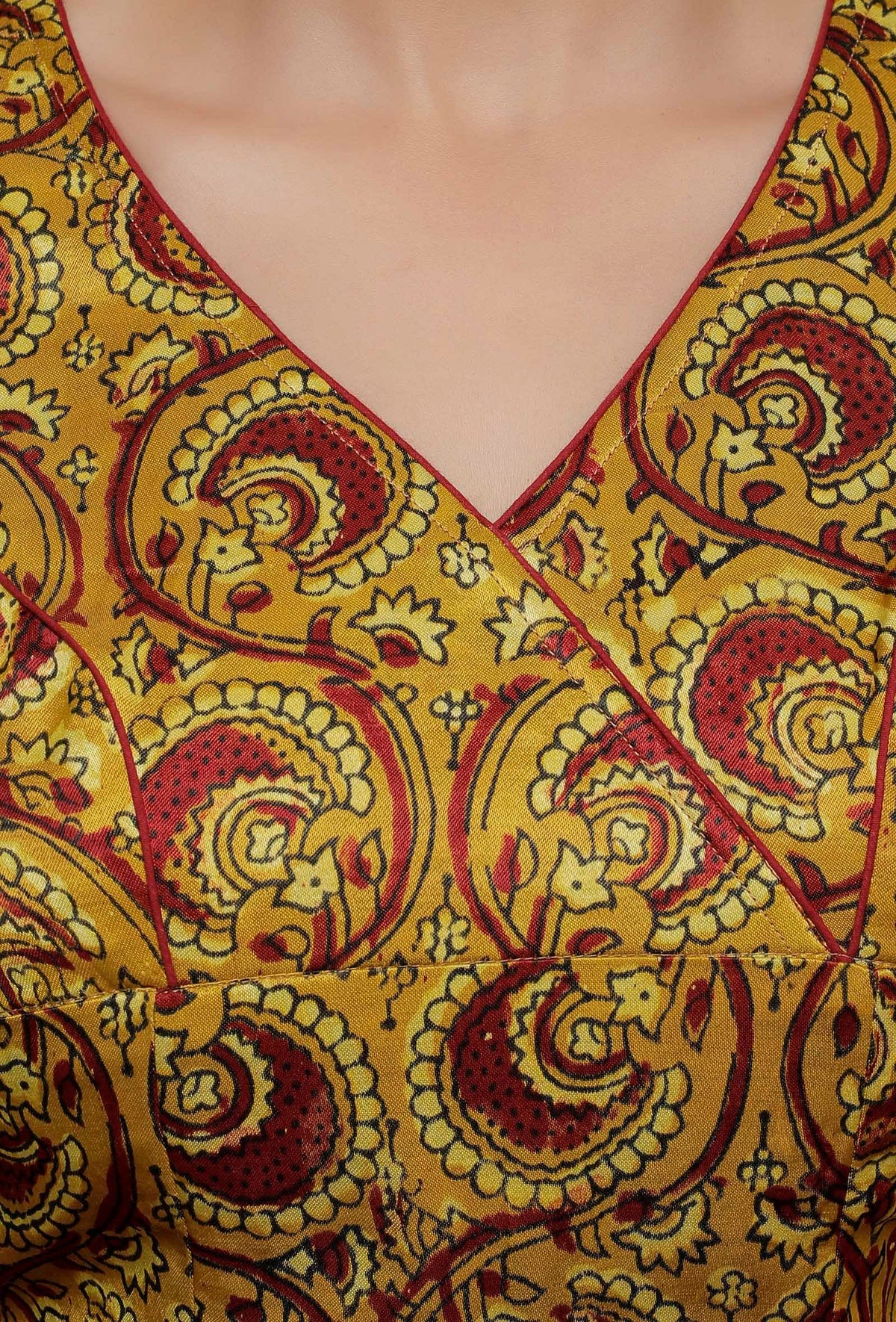 Yellow Printed Mashru Sleeveless Blouse サイズ L