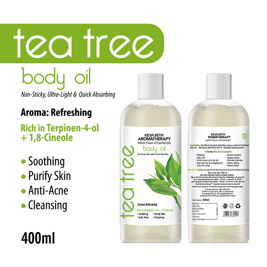 Tea Tree Body Oil - Moisturising, Anti Acne, Cleansing, Soothing & Purifies Skin; Non-Sticky, Quick-Absorbing 400ml