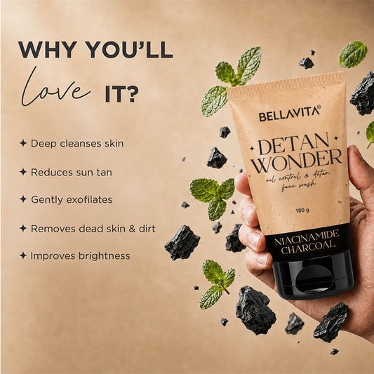 【Bella Vita Organic】 DETAN WONDER Oil Control & Detan Facewash (Pack Of 3)|デタンワンダー オイルコントロール 洗顔料 3本セット|100g×3