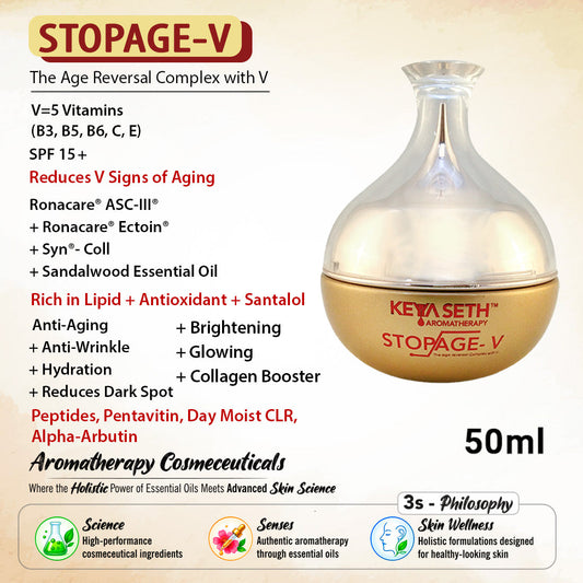 【Keya Seth】 Stopage V – Anti Ageing Treatment- Vitamins B2, B3(Niacinamide), B5, C, E, Hyaluronic Acid, Alpha Arbutin, Anti Ageing Night Cream For Men & Women|ストページ V 年齢サインにアプローチ ナイトクリーム|50g