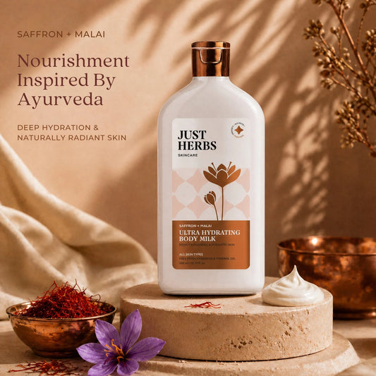 【Just Herbs】 Ultra Hydrating Body Milk with Saffron and Malai|ウルトラ ハイドレーティング ボディミルク サフラン&マライ|300ml