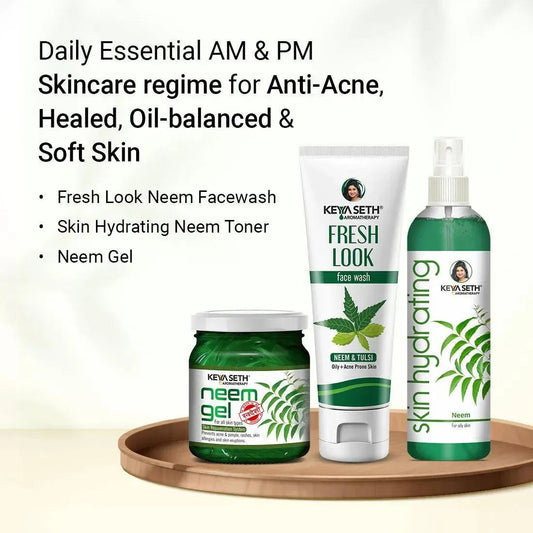 Neem Essential Skin Care Routine Kit for Oily & Acne Prone Skin for Men & Women I Facewash + Gel Moisturizer + Toner with Neem & Tulsi. 400ml