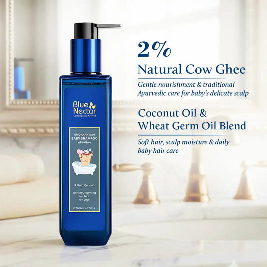 【Blue Nectar】 Niraa Baby Shampoo with Natural Ghee for Gentle Cleansing | No Tear Formula (14 Herbs, 200ml)|ニラー ベビーシャンプー ナチュラルギー配合|200ml