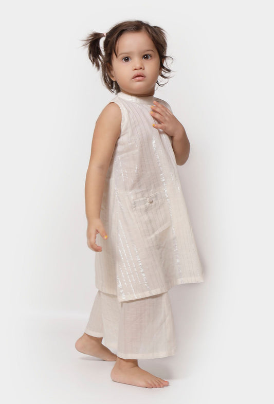 Set of 2: Silver White Malmal Kurti with Palazzo Pants サイズ 0〜3か月