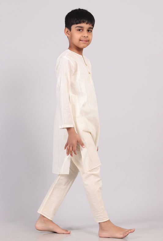 Set of 2: White Silver Cotton Stripes Kurta Pyjama Set サイズ 5〜6歳