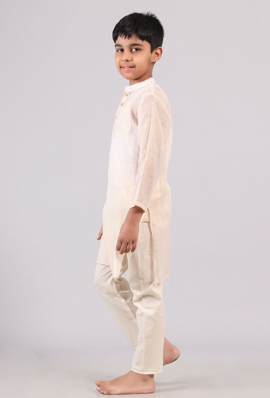 Set of 2: Plain White Silver Cotton Stripes Kurta Pyjama Set サイズ 6〜7歳