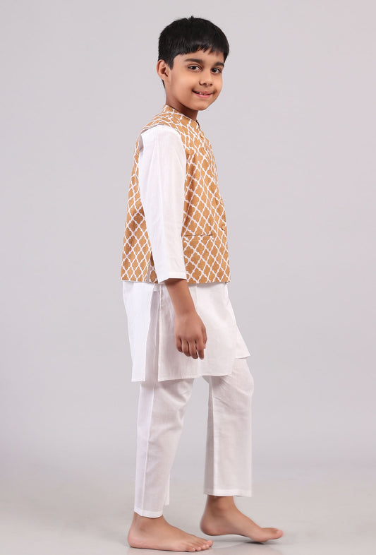 Beige Mustard Nehru Cotton Jacket サイズ 5〜6歳