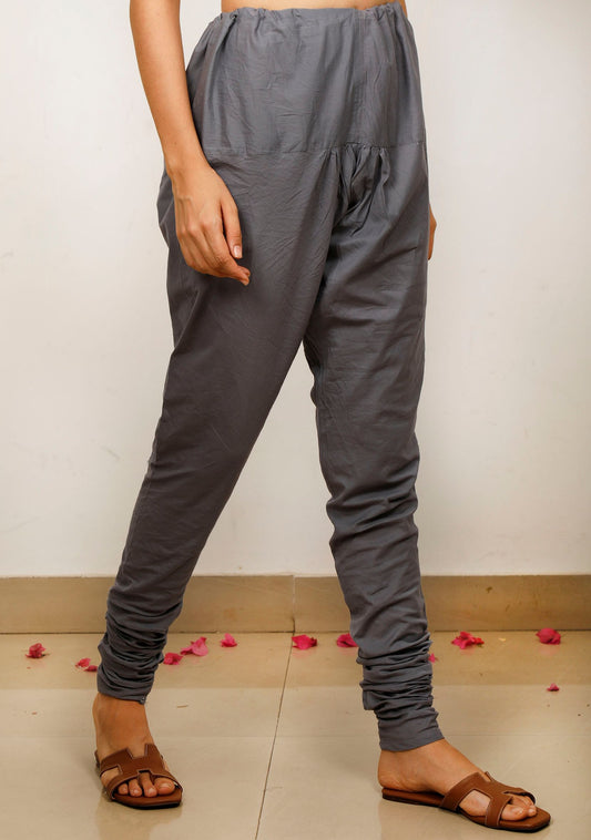 Grey Plain Cotton Solid Churidar サイズ L