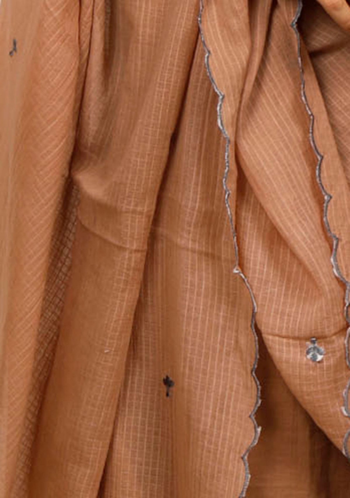 Set of 3: Brown Cotton Slip Kurta with Brown Kota Dupatta and Brown Straight Cotton Pants サイズ M