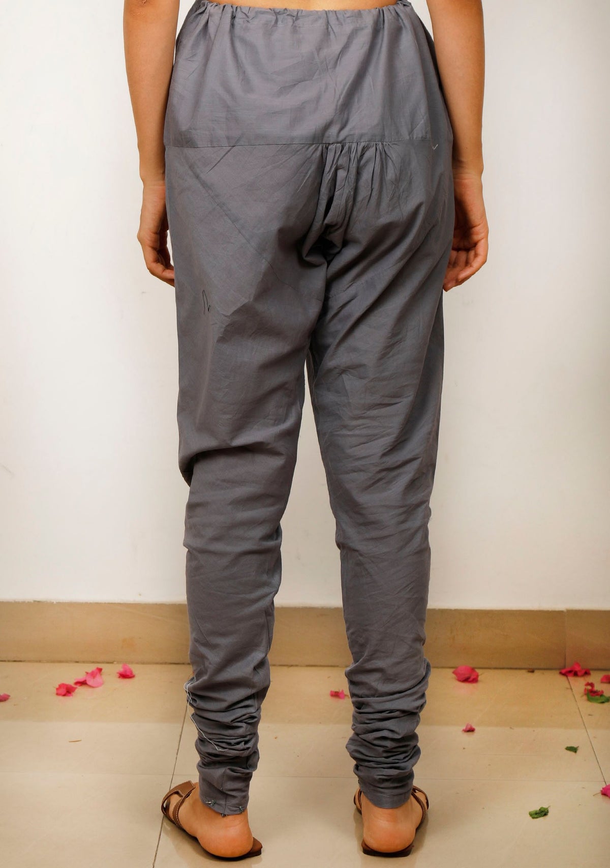Grey Plain Cotton Solid Churidar サイズ L