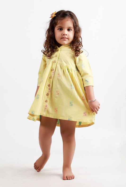 Yellow Full Sleeves Dobby Dress サイズ 2〜3歳