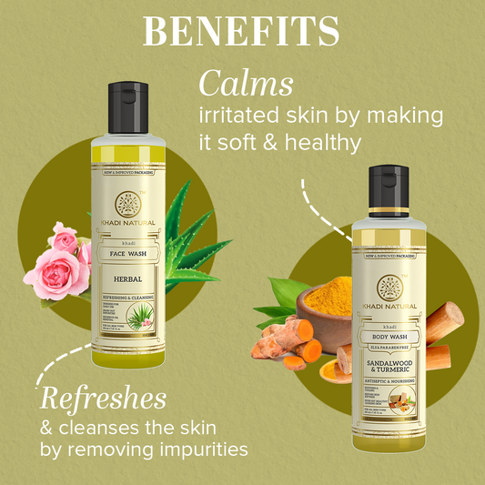 Herbal Face Wash & Sandalwood & Turmeric Body Wash – Combo Pack of 2 210ml Each