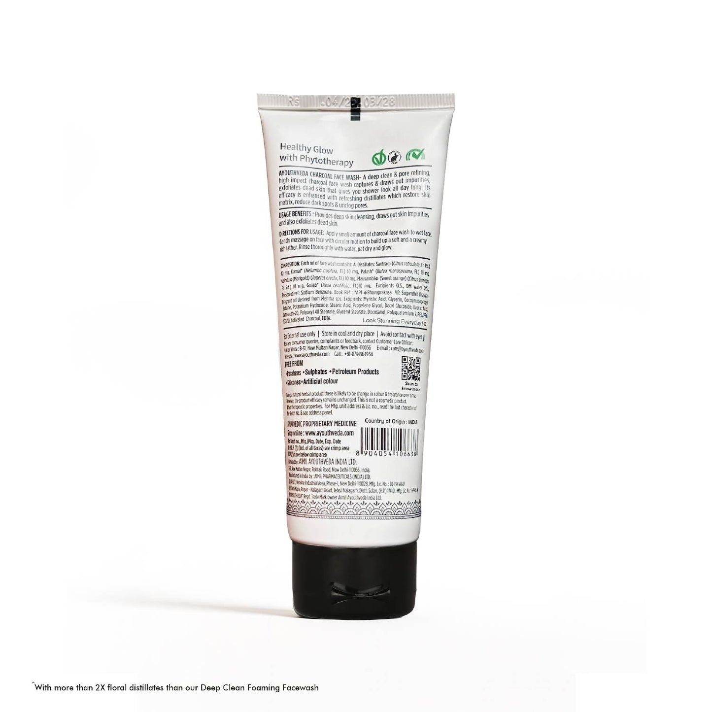 Charcoal Face Wash with Activated Bamboo Charcoal & Floral Distillates | Deep Detoxifying & Brightening Formula | Dermatologically Safe | Suitable for All Skin Types | Net Qty – 100 ml - Set Of 2 (get flat 15% OFF) 100ml