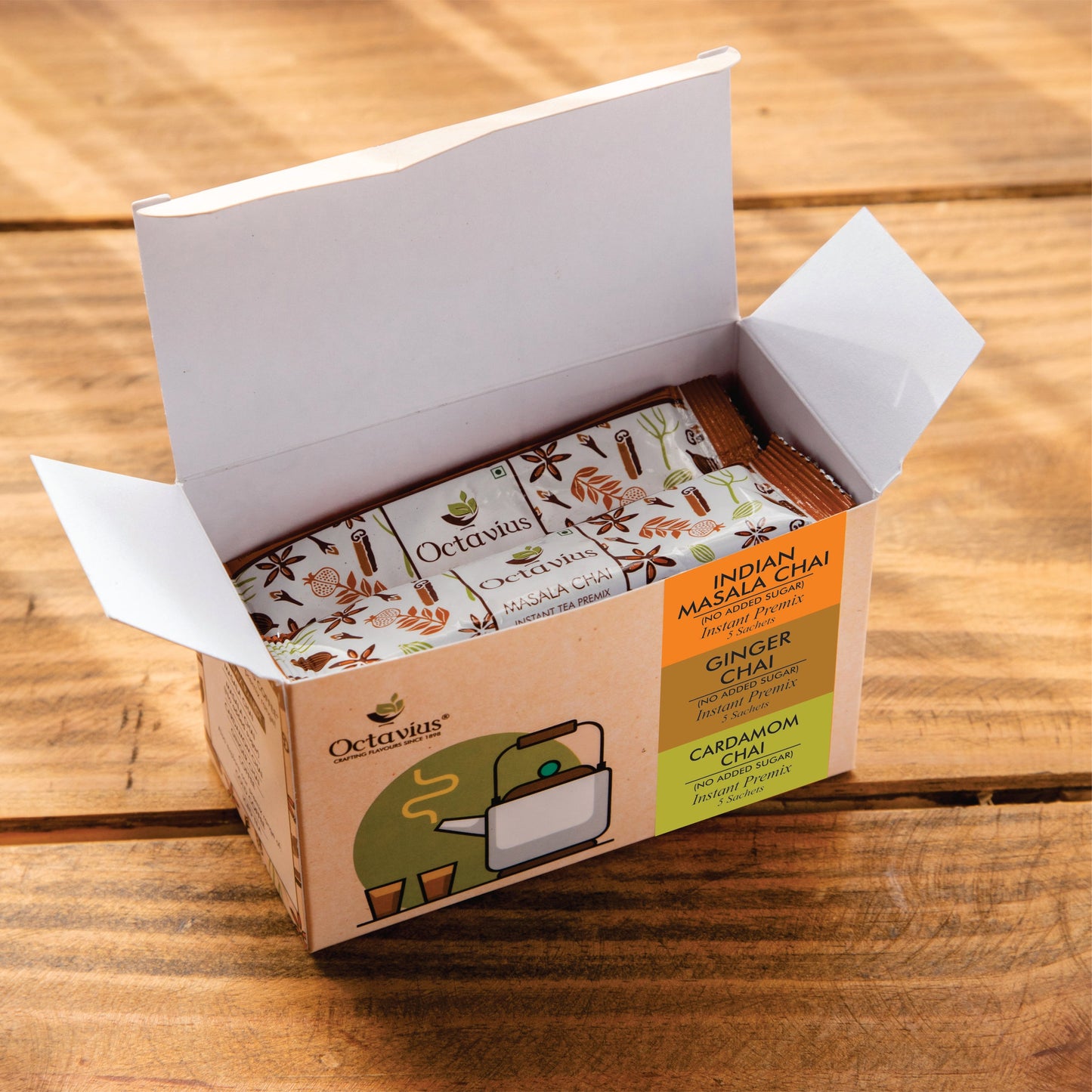 3 in 1 Instant Premix - Indian Masala, Cardamom & Ginger (No Added Sugar) - 50 sachets 15 sachets