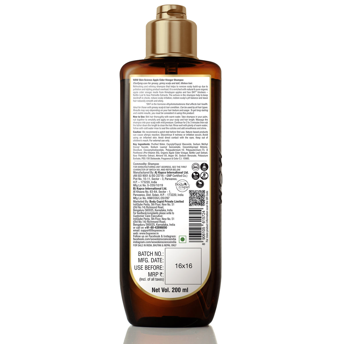 【WOW Skin Science】Apple Cider Vinegar Clarifying Shampoo|アップルサイダービネガー クラリファイング シャンプー|200ml